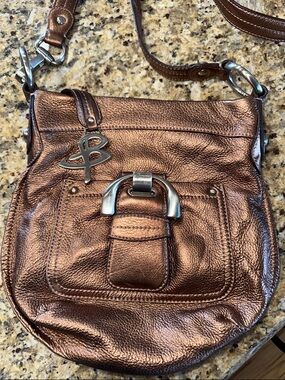 b. makowsky Metallic Bronze Leather Crossbody Bag